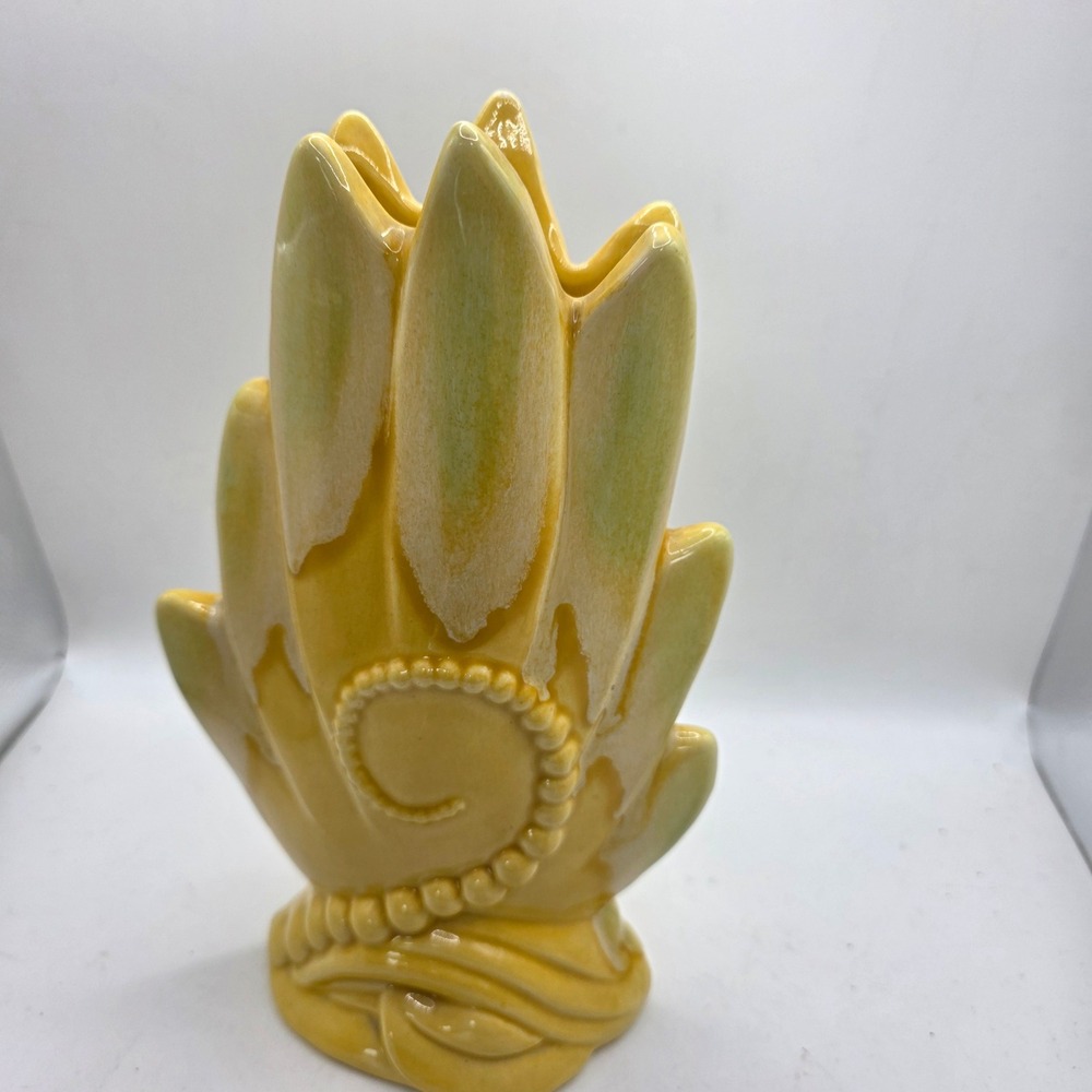 Vintage Royal Haeger Yellow Leaf Vase MCM Sculptural Art Pottery USA Large